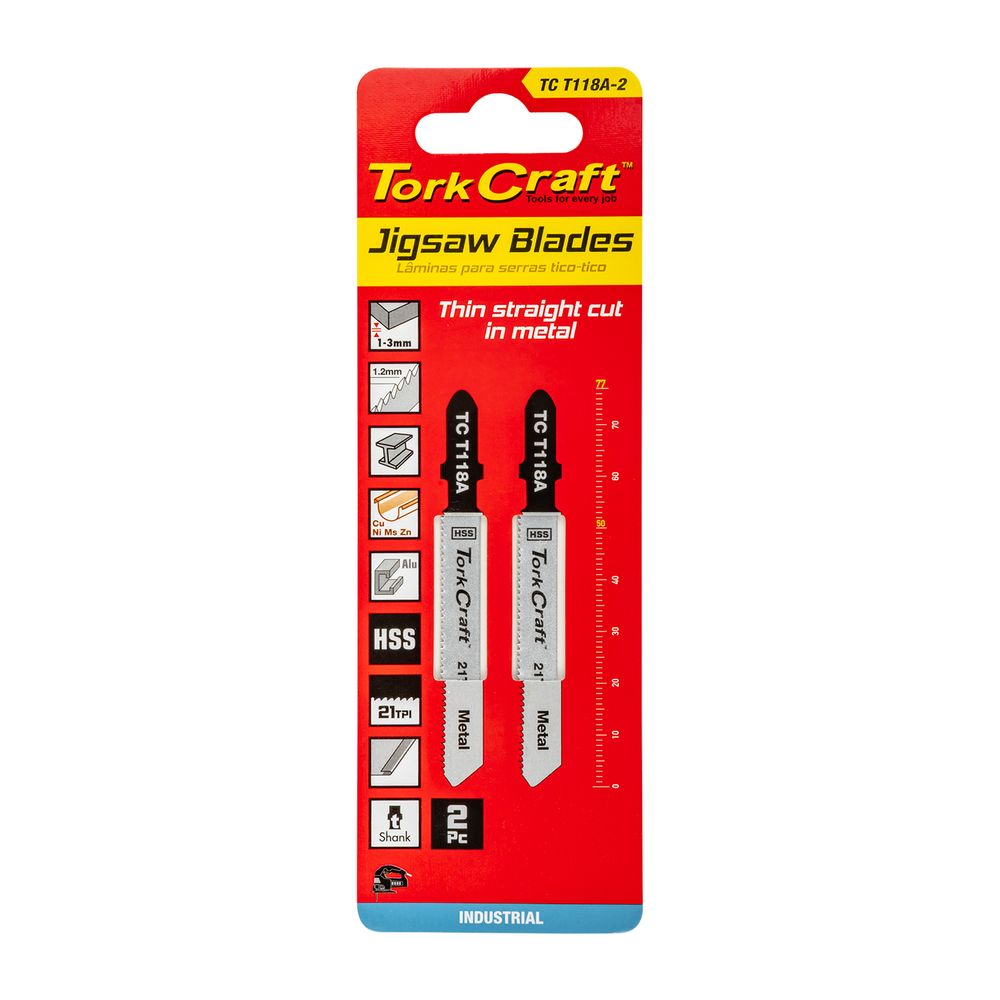 T-shank Jigsaw Blade For Metal 1.2mm 21tpi 75mm 2pc